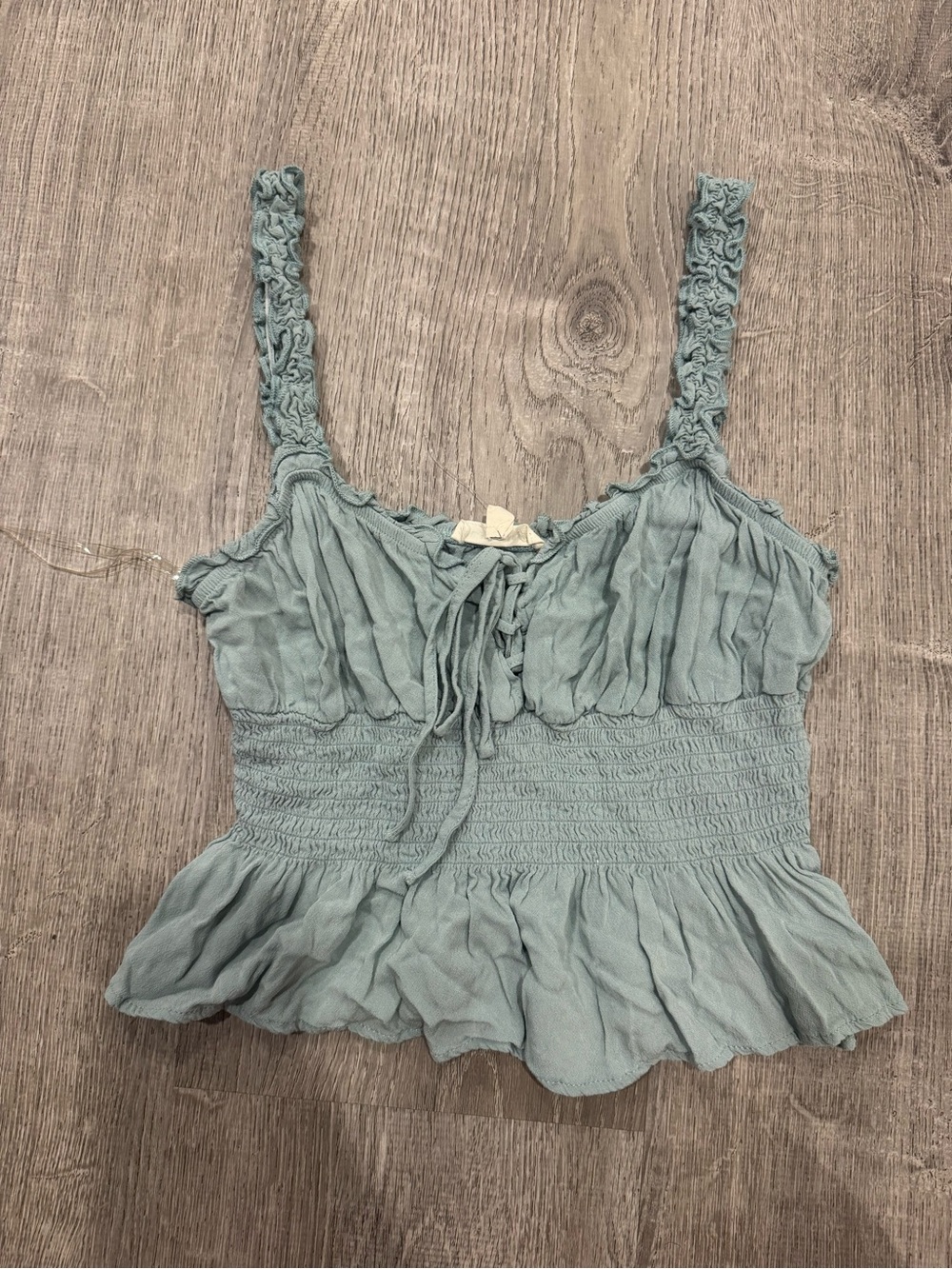 Smocked Ruffle-Hem Top - Dusty Blue